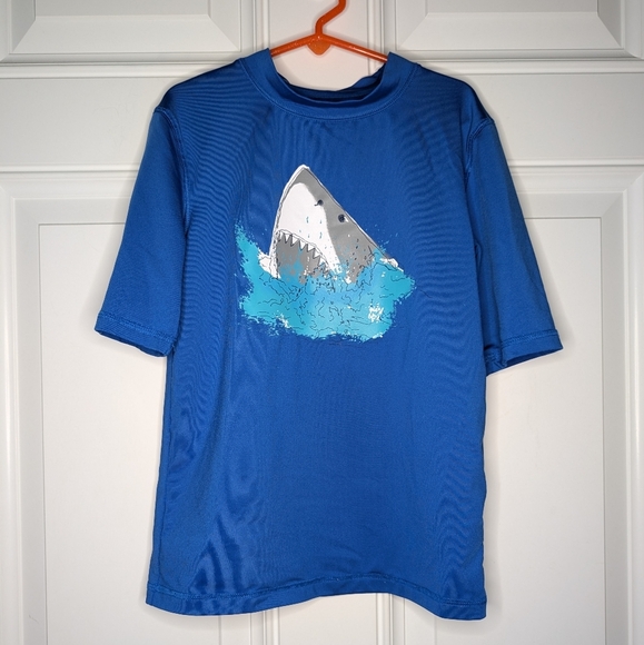 Cat & Jack Shirt Rash Guard Swim Dark Blue With Shark Print Size Medium 8/10 - Picture 1 of 3